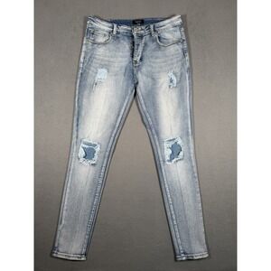 boohooMAN Mens Ripped Distressed Skinny Denim Jeans Light Wash Blue 34x32